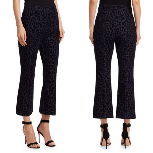 NEW DEREK LAM 10 CROSBY Corinna Velvet Leopard-Print Crop Flare Pants 4 - Picture 1 of 13